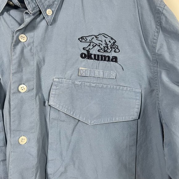 Okuma performance long sleeve‎ blue medium button up fishing shirt logo cotton - Picture 6 of 11